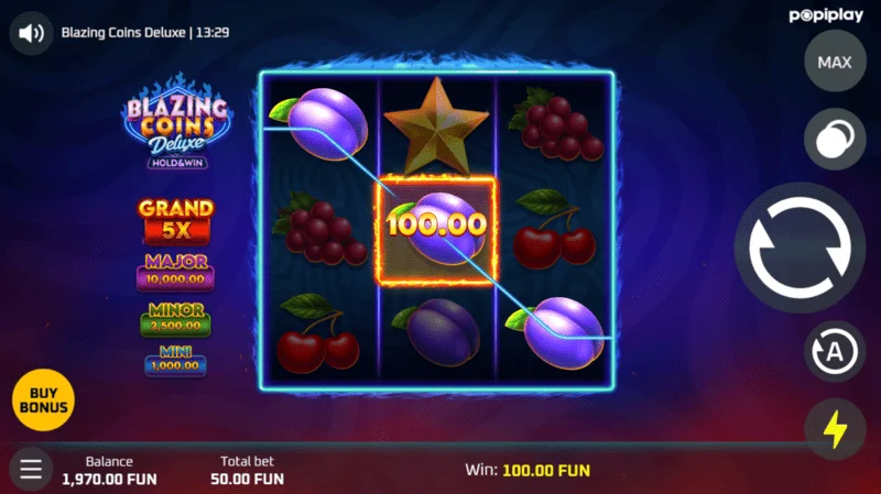 Blazing Coins Deluxe temel oyun kazancı