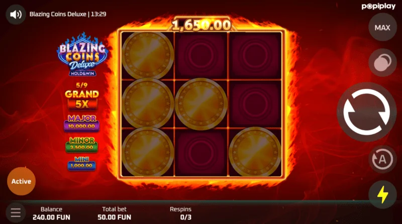 Blazing Coins Deluxe respin oyun ekranı